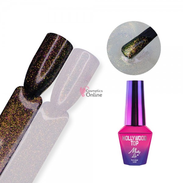 Top Coat Hollywood MollyLac cu particule pentru lacuri hibride UV/LED de 10g NO WIPE - 56301 Gold Flower